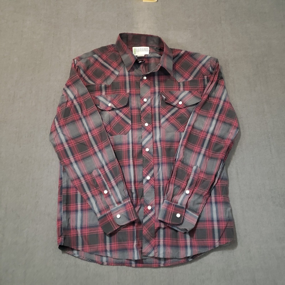 Haband Pearl Snap Flannel Shirt Mens Medium Plaid Long Sleeve Western Cowboy